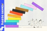 Ilustración de una familia huyendo mientras bloques con colores de ideologías caen sobre ellos, simbolizando el peligro cultural que enfrenta la familia