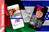 Imagen con celulares mostrando publicaciones sobre el conflicto entre Israel y Palestina, con el mensaje de que un cristiano no debe apoyar ninguna guerra.