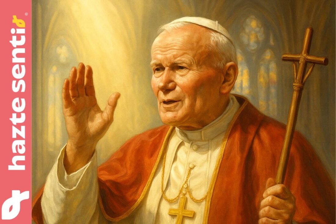 San Juan Pablo II pronunciando frases de fe y esperanza