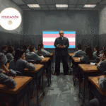 aula escolar con manual sobre infancias trans y no binarias de la SEP