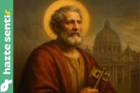 San Pedro primer Papa con las llaves del Reino y fondo del Vaticano