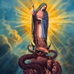 La Virgen de Guadalupe aplastando la serpiente, símbolo de la batalla espiritual en México.
