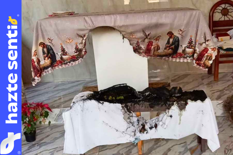 Imagen de la Virgen María dañada tras un acto de vandalismo ocurrido durante la madrugada de Navidad en Villa Guerrero, Estado de México, en un ataque contra la libertad religiosa.