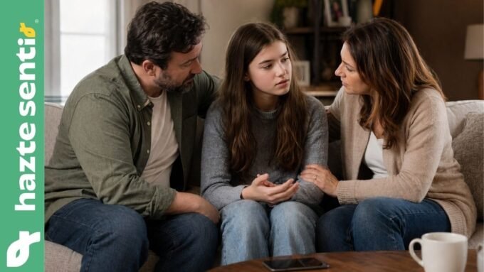 Padre e hijo conversando profundamente para proteger su libertad frente al algoritmo digital.