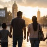 Familia mexicana caminando hacia la esperanza en medio del ruido político actual.