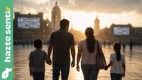 Familia mexicana caminando hacia la esperanza en medio del ruido político actual.