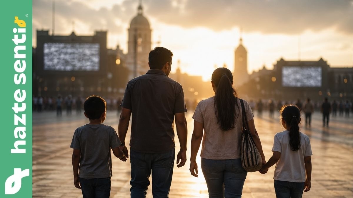 Familia mexicana caminando hacia la esperanza en medio del ruido político actual.
