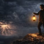 Joven con linterna simbolizando la esperanza y la fortaleza ante la incertidumbre.