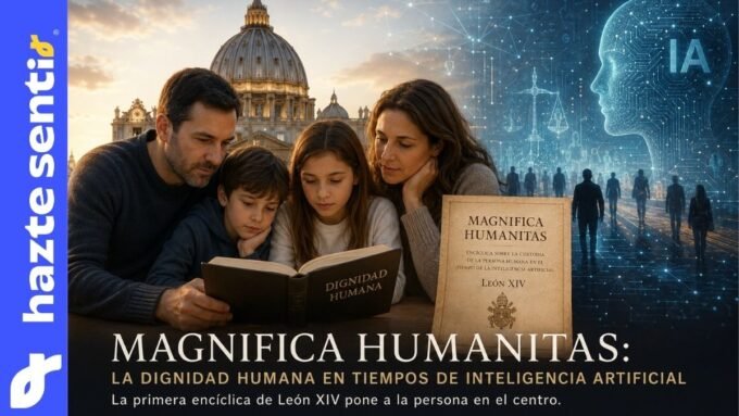 Familia leyendo sobre dignidad humana frente a los desafíos de la inteligencia artificial