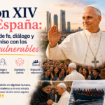 Imagen de León XIV durante su visita apostólica a España en 2026, destacando mensajes de fe, diálogo, dignidad humana, juventud, migración y compromiso con los más vulnerables.