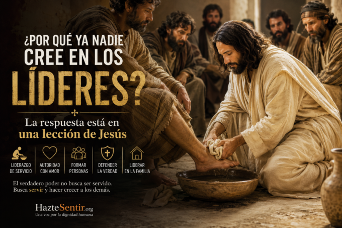 Jesús lavando los pies de sus discípulos como ejemplo de liderazgo de servicio y humildad.