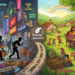 Ilustración sobre el consumismo y la importancia de recuperar el bien común, la familia y los valores humanos.actual