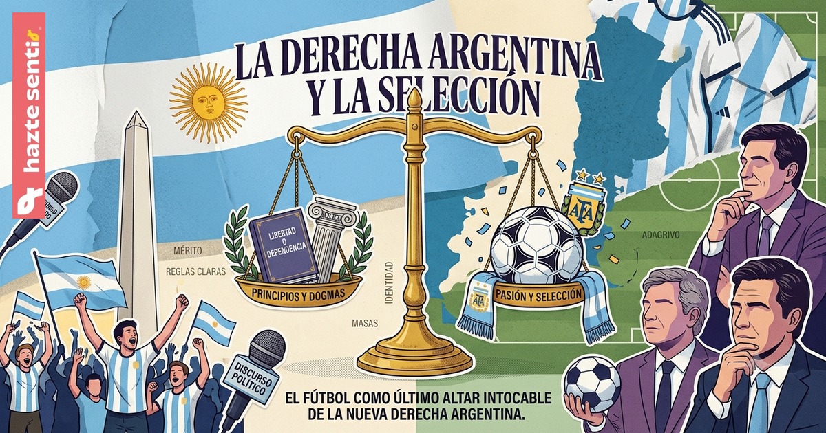 Hinchas y dirigentes celebrando junto a la bandera argentina, símbolo del debate sobre la derecha argentina y la Selección