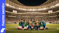 Jugadores reunidos en oración como expresión de la fe cristiana en el Mundial de Fútbol.