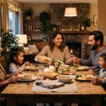 Familia católica compartiendo un momento de paz en casa como signo de límites saludables en la familia