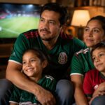Familia mexicana viendo fútbol en casa como símbolo de unidad nacional y reconstrucción del tejido social en México