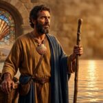 Santiago el Mayor apóstol dejando las redes de pesca para seguir a Cristo como signo de vocación y entrega