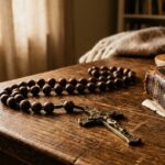 Rosario católico con cuentas de madera, símbolo del origen del Rosario en México
