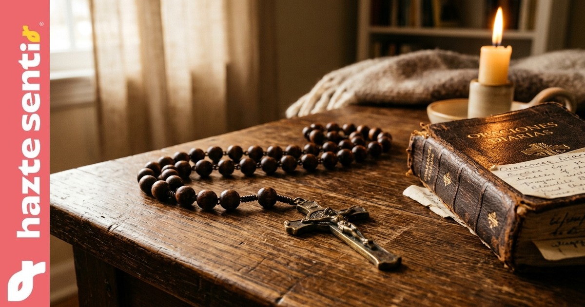 Rosario católico con cuentas de madera, símbolo del origen del Rosario en México