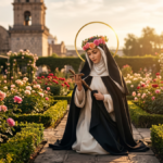 Santa Rosa de Lima orando entre flores, primera santa de América