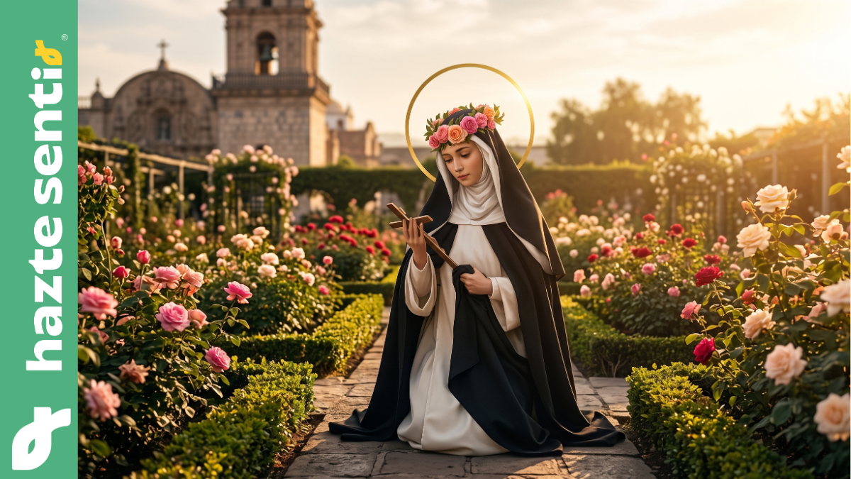 Santa Rosa de Lima orando entre flores, primera santa de América