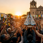 Peregrinos caminando hacia el santuario de la Virgen de San Juan de los Lagos en Jalisco
