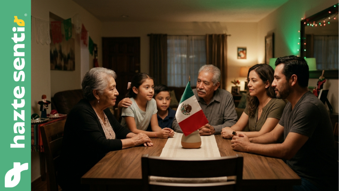 Familia mexicana celebrando el 15 de septiembre y reflexionando sobre el futuro de México
