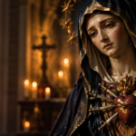 Imagen de la Virgen de los Dolores con el corazón atravesado por espadas