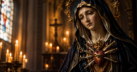 Imagen de la Virgen de los Dolores con el corazón atravesado por espadas