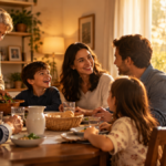 Familia reunida en la mesa de su hogar, imagen sobre el encuentro de León XIV sobre la familia