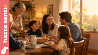 Familia reunida en la mesa de su hogar, imagen sobre el encuentro de León XIV sobre la familia