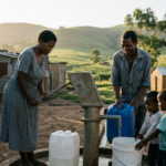 Familia recogiendo agua limpia, imagen sobre el cuidado del agua y la intención de oración del Papa León XIV