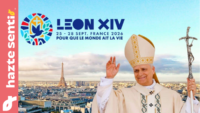 Papa León XIV durante su viaje apostólico a Francia, con la Catedral de Notre-Dame de fondo