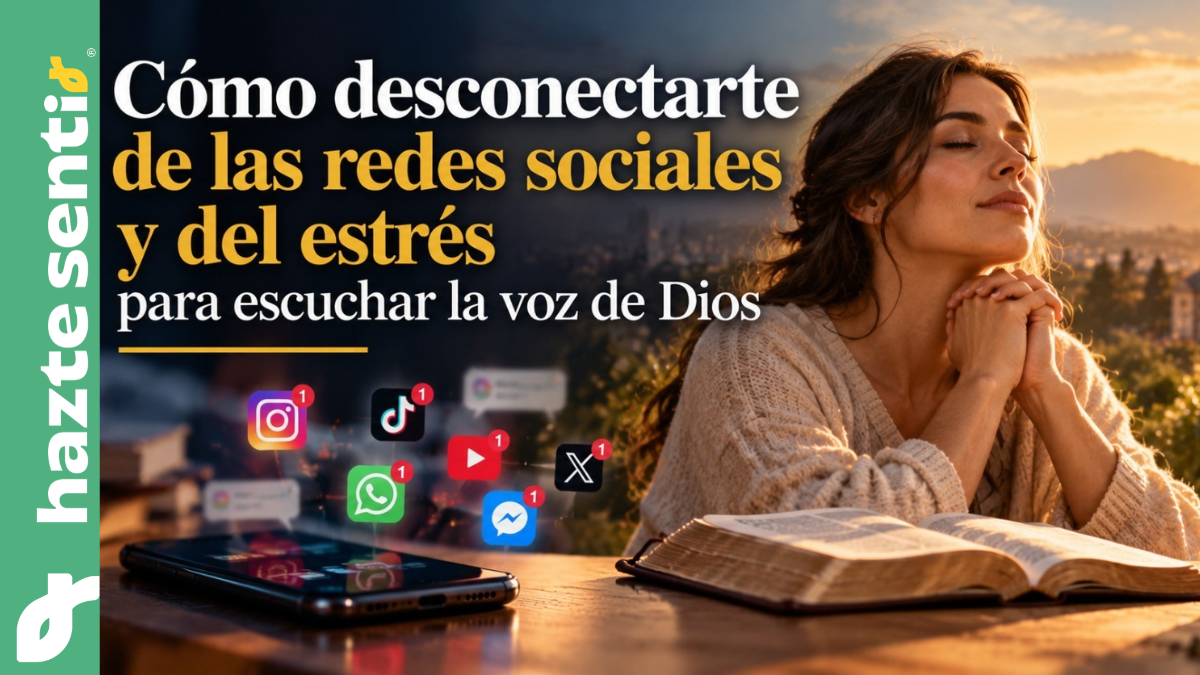 Persona deja el teléfono a un lado y permanece en silencio junto a una ventana mientras sostiene un rosario, como símbolo de desconexión digital y oración.
