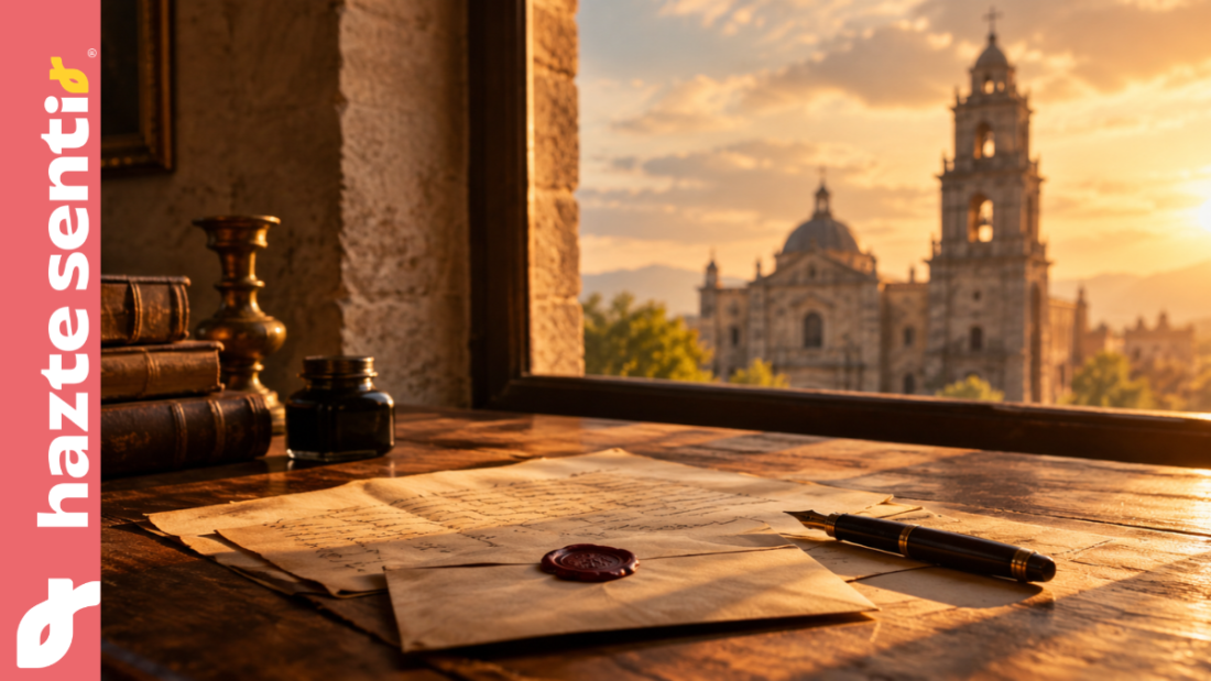 Documentos antiguos sobre una mesa junto a una ventana con luz cálida, evocando la alocución Iam annus de la Santa Sede sobre México