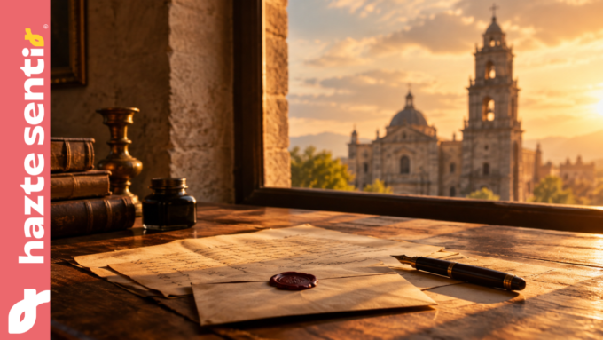Documentos antiguos sobre una mesa junto a una ventana con luz cálida, evocando la alocución Iam annus de la Santa Sede sobre México
