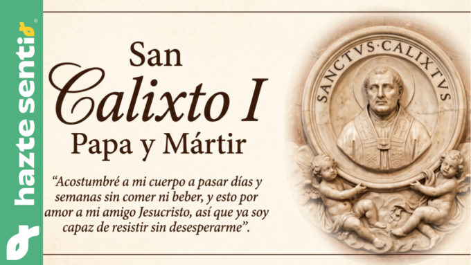 Diseño conmemorativo de San Calixto I Papa y Mártir con relieve en piedra y frase devocional
