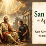 San Simón Apóstol, el Zelote, representado con una sierra, símbolo de su martirio