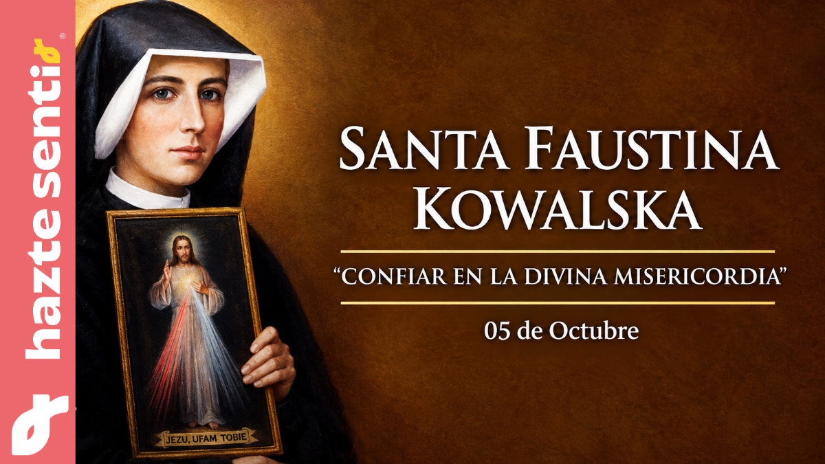 Santa Faustina Kowalska con la imagen de Jesús de la Divina Misericordia
