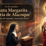 Imagen del Sagrado Corazón de Jesús iluminada por velas, en recuerdo de Santa Margarita María de Alacoque