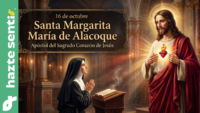 Imagen del Sagrado Corazón de Jesús iluminada por velas, en recuerdo de Santa Margarita María de Alacoque
