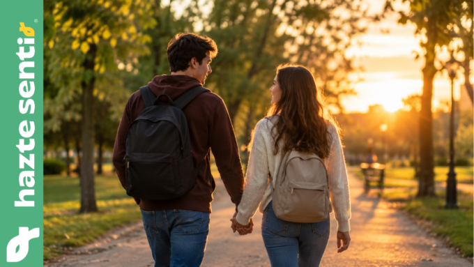Pareja de jóvenes caminando de la mano al atardecer, imagen sobre YOUCAT Amor para siempre y el gran amor